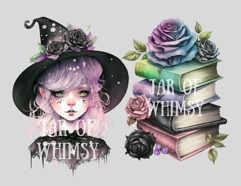 Watercolour Pastel Goth Witch Clipart Dark Fairytale Fantasy Etsy