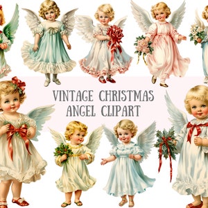 Acuarela Vintage Navidad Ángel Clipart Navidad Querubín PNG Descargas de imágenes digitales para hacer tarjetas Scrapbook Junk Journal Paper Crafts