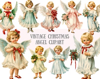 Watercolour Vintage Christmas Angel Clipart Christmas Cherub PNG Digital Image Downloads for Card Making Scrapbook Junk Journal Paper Crafts