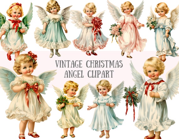 Watercolour Vintage Christmas Angel Clipart Christmas Cherub PNG Digital Image Downloads for Card Making Scrapbook Junk Journal Paper Crafts