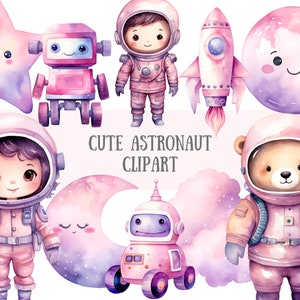 Aquarelle astronaute mignon Clipart Pastel galaxie de l'espace PNG Image numérique à télécharger pour la fabrication de cartes Scrapbook Junk Journal travaux manuels en papier