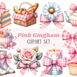 Aquarell Rosa Gingham Clipart Rosa Kokette Ästhetik PNG Digitale Bild-Downloads für die Kartenherstellung Scrapbook Junk Journal Papierhandwerk