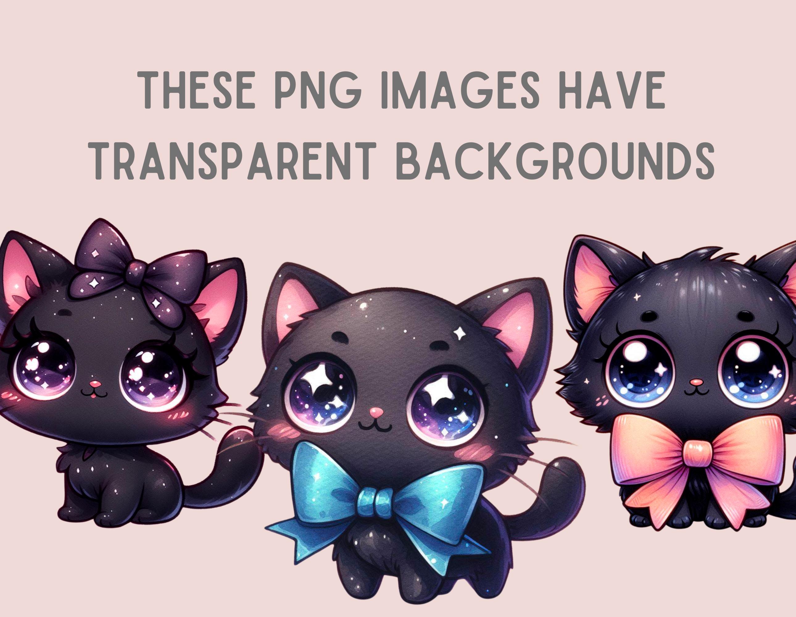 Watercolour Kawaii Black Cat Clipart Chibi Halloween Cat PNG Digital ...