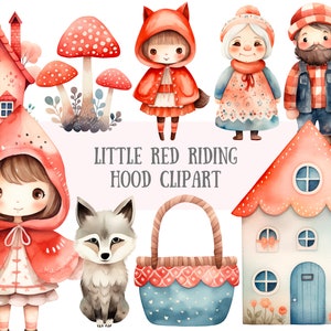 Aquarell Rotkäppchen Clipart Papier Puppe PNG digitales Bild Downloads für die Kartenherstellung Scrapbook Junk Journal Papierhandwerk