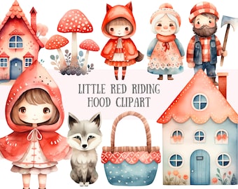 Watercolour Little Red Riding Hood Clipart Paper Doll PNG Digital Image Downloads for Card Making Scrapbook Junk Journal Paper Crafts