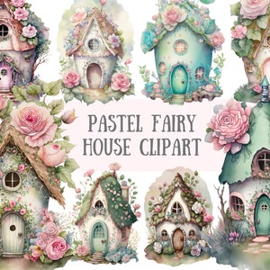 Aquarela Casas De Fadas Clipart Little Cottage Downloads de imagens digitais PNG para fazer cartões Scrapbook Junk Journal Paper Crafts