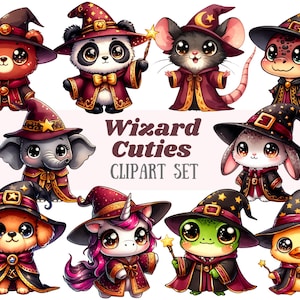 Aquarel tovenaar dier clipart kawaii heks dier png digitale afbeelding downloaden voor kaarten maken plakboek ongewenste dagboek papier ambacht