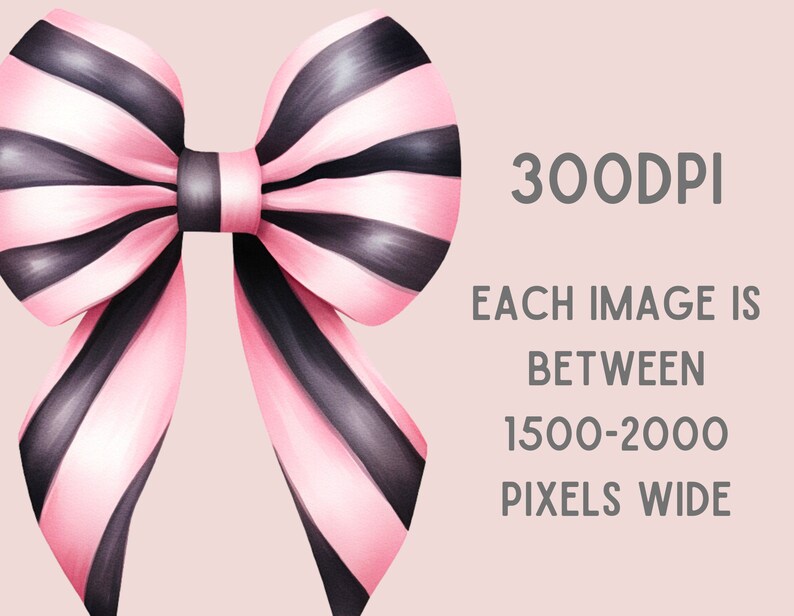May include: A pink and black striped bow with a satin finish. The bow is tied in a classic knot with the ends of the ribbon flowing down.