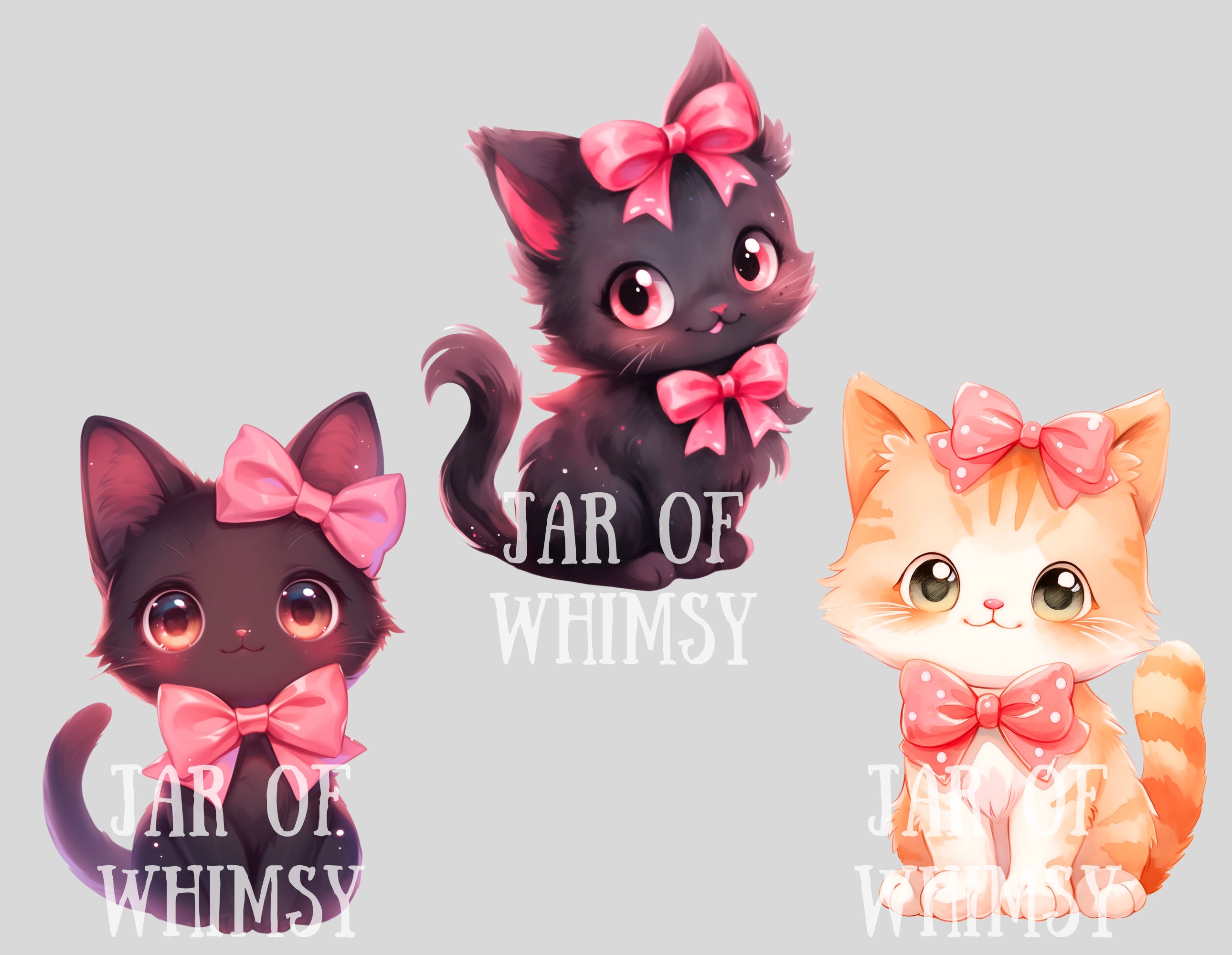 Watercolour Kawaii Kitten Clipart Cute Chibi Anime Cats PNG Digital ...