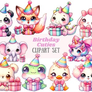 Acuarela cumpleaños animal clipart lindo cumpleaños fiesta animal PNG imagen digital descargar para hacer tarjetas álbum de recortes diario basura papel artesanía