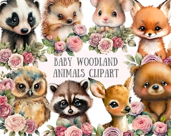 Watercolour Baby Woodland Animals Clipart - Forest Animals PNG Digital Image Downloads for Card Making, Scrapbook, Junk Journal Paper Crafts