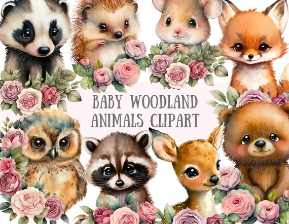 Watercolour Baby Woodland Animals Clipart - Forest Animals PNG Digital Image Downloads for Card Making, Scrapbook, Junk Journal Paper Crafts