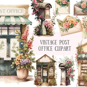 Aquarel vintage postkantoor clipart vintage happy mail png digitale afbeeldingsdownloads voor kaarten maken plakboek junk dagboek papier ambachten