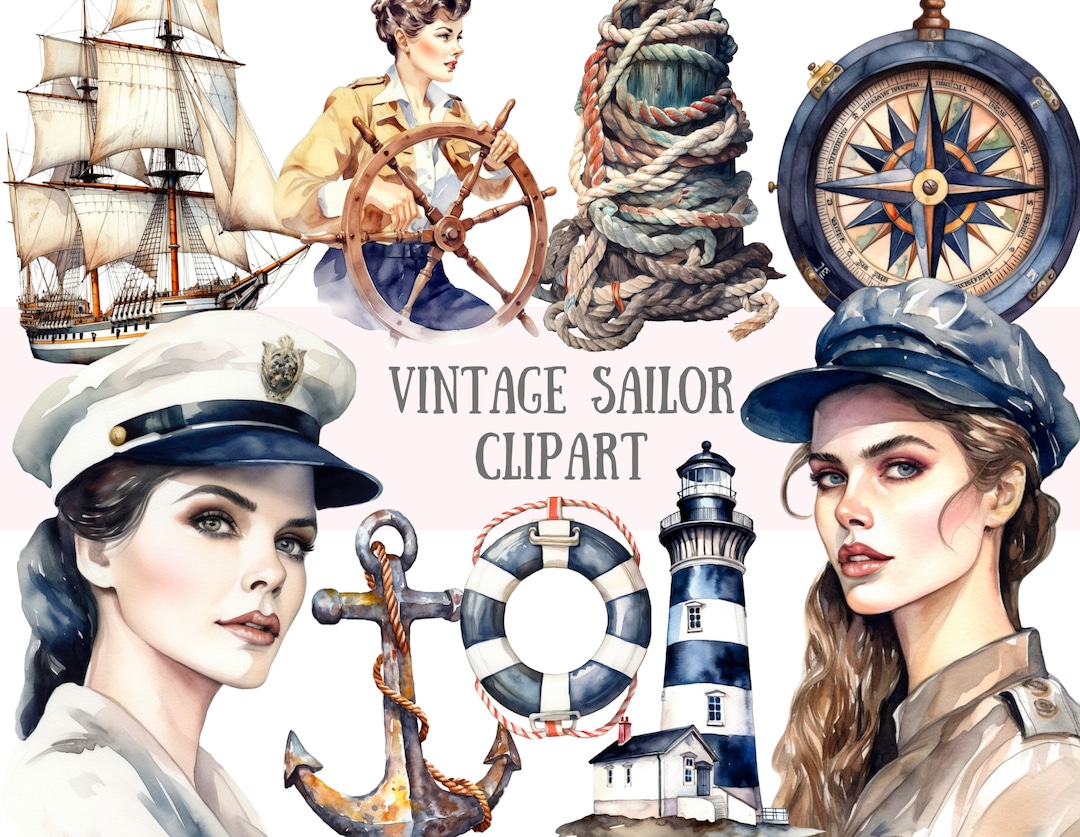 Watercolour Vintage Sailor Clipart Nautical PNG Digital Image Downloads for Card Making ...