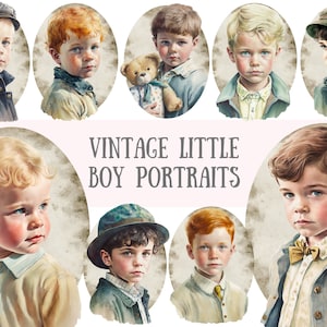 Aquarel vintage kleine jongen portret clipart jongens mode png digitale afbeelding downloads voor kaarten maken plakboek junk dagboek papier ambachten