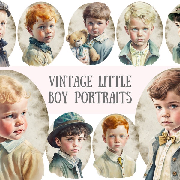 Watercolour Vintage Little Boy Portrait Clipart Boys Fashion PNG Digital Image Downloads for Card Making Scrapbook Junk Journal Paper Crafts