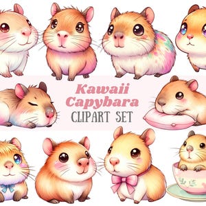 Acuarela Carpincho Clipart Kawaii Lindo Carpincho PNG Descarga de imagen digital para hacer tarjetas Scrapbook Junk Journal Paper Craft