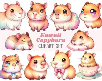Watercolour Capybara Clipart Kawaii Cute Capybara PNG Digital Image Download for Card Making Scrapbook Junk Journal Paper Craft
