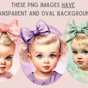 Akvarell Vintage Baby Girl Clipart Baby Shower PNG Digitala Bildnedladdningar för Korttillverkning Scrapbook Junk Journal Papperspyssel bild 5