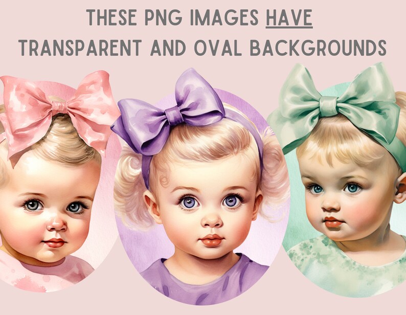 Akvarell Vintage Baby Girl Clipart Baby Shower PNG Digitala Bildnedladdningar för Korttillverkning Scrapbook Junk Journal Papperspyssel bild 5