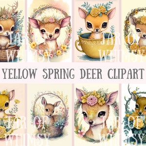 Watercolour Yellow Spring Deer Clipart - Kitsch Deer PNG Digital Image Downloads for Card Making, Scrapbook, Junk Journal, Paper Crafts