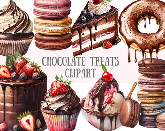 Watercolour Chocolate Treats Clipart - Dessert Cupcakes PNG Digital Image Downloads for Card Making, Scrapbook, Junk Journal, Paper Crafts