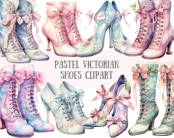 Watercolour Pastel Victorian Shoes Clipart Vintage Fashion PNG Digital Image Downloads for Card Making Scrapbook Junk Journal Paper Crafts