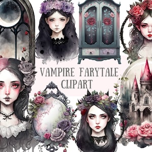 Aquarel vampier sprookje clipart Halloween fantasie png digitale afbeelding downloads voor kaarten maken plakboek ongewenste dagboek ambachten