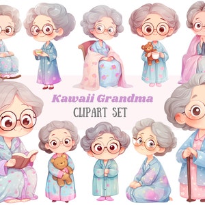Acuarela abuela clipart Kawaii abuela abuela PNG Descarga de imagen digital para la fabricación de tarjetas Scrapbook Junk Journal Paper Craft