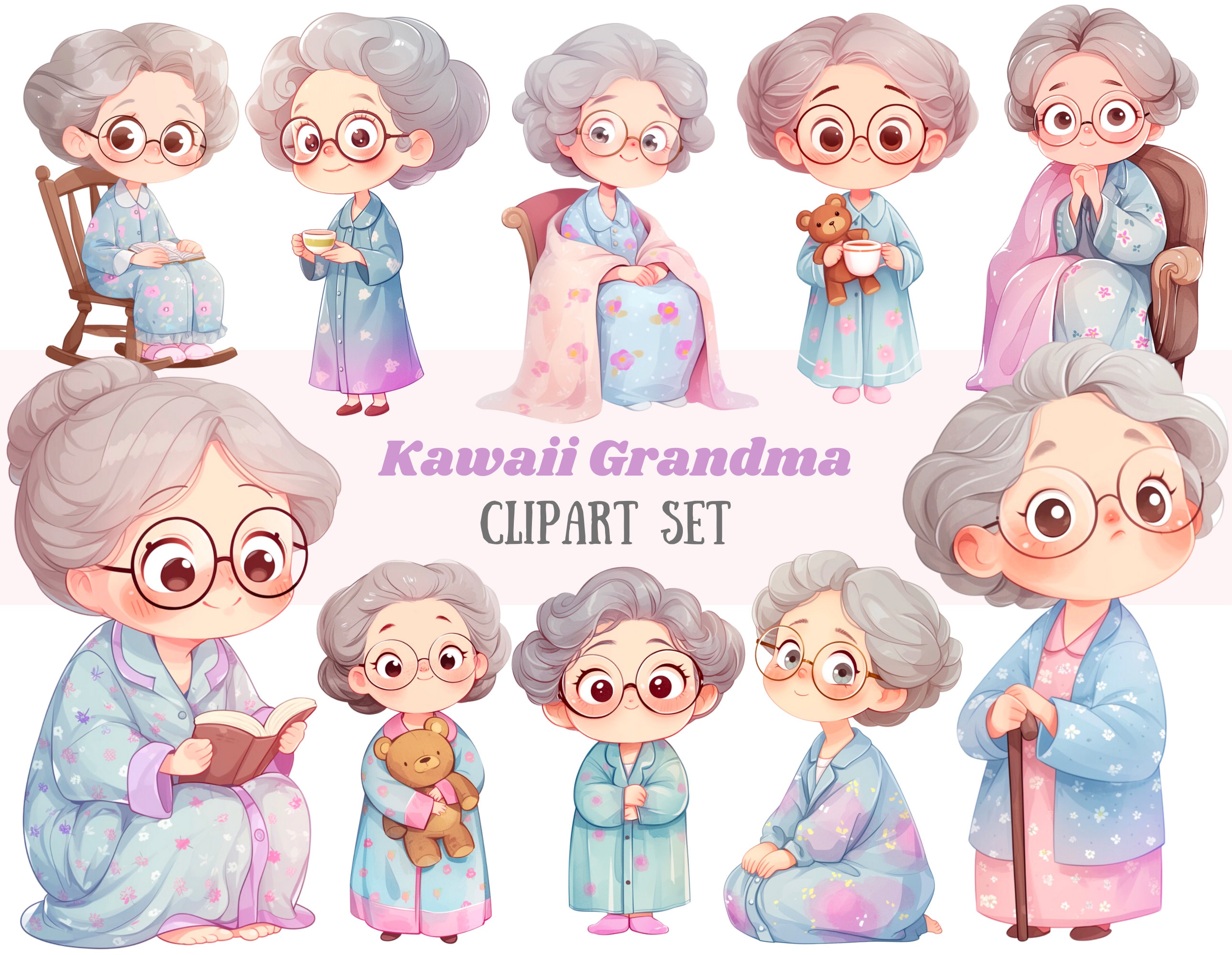 Buy Watercolour Grandma Clipart Kawaii Grandma Grandmother PNG