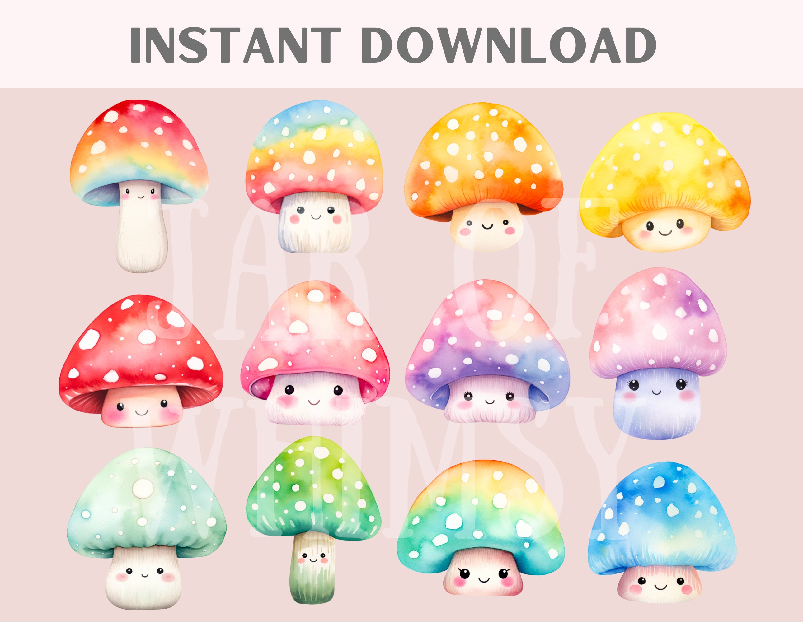 Watercolour Cute Mushroom Clipart Kawaii Mushroom Toadstools PNG ...