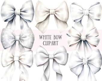 Watercolour White Bow Clipart Ivory and White Wedding Bow PNG Digital Image Downloads for Card Making Scrapbook Junk Journal Paper Crafts