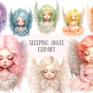 Aquarelle endormie ange Clipart bébé mignon fée fille PNG Image numérique à télécharger pour la fabrication de cartes Scrapbook Junk Journal travaux manuels en papier
