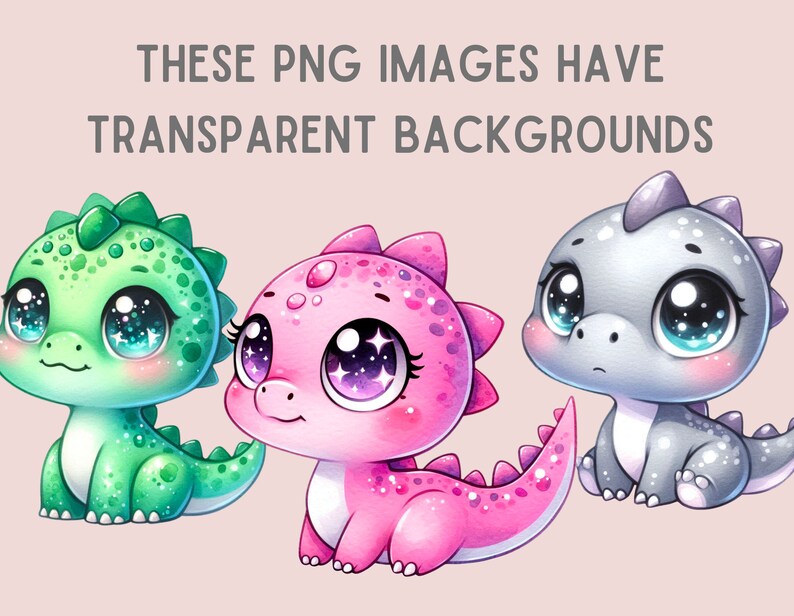 Puede incluir: Tres dragones beb&eacute;s de dibujos animados con ojos grandes. Los dragones son verde, rosa y gris. Todos est&aacute;n sentados sobre un fondo rosa claro.