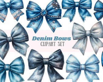 Watercolour Denim Bow Clipart Acid Wash Denim Blue Bow PNG Digital Image Downloads for Card Making Scrapbook Junk Journal Paper Crafts