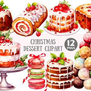 Acquerello Natale Dessert Clipart Xmas Treats PNG Download di immagini digitali per la creazione di cartoline Scrapbook Junk Journal Paper Craft