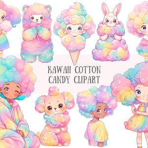 Aquarell Kawaii Cotton Candy Clipart Candy Girl Fairy Floss PNG Digitales Bild Download für die Kartenherstellung Scrapbook Junk Journal Papierhandwerk