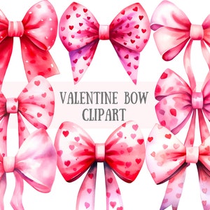 Aquarelle Saint-Valentin noeuds Clipart coeur rose et rouge noeud PNG Image numérique à télécharger pour la fabrication de cartes Scrapbook Junk Journal travaux manuels en papier