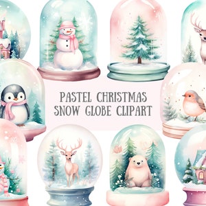 Aquarell Pastell Weihnachten Schnee Globe Clipart Weihnachtsdekor PNG digitale Bild-Downloads für die Kartenherstellung Scrapbook Junk Journal Paper Craft