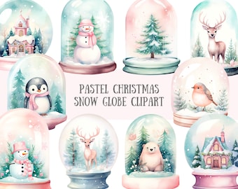Watercolour Pastel Christmas Snow Globe Clipart Xmas Decor PNG Digital Image Downloads for Card Making Scrapbook Junk Journal Paper Craft