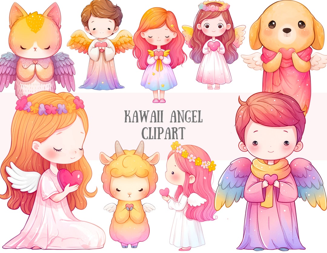 Watercolour Kawaii Angel Clipart Cute Chibi Cupid Girl PNG Digital ...