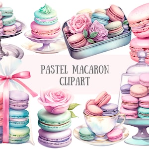 Macaron pastel aquarelle Clipart Français macaron PNG Image numérique à télécharger pour la fabrication de cartes Scrapbook Junk Journal travaux manuels en papier