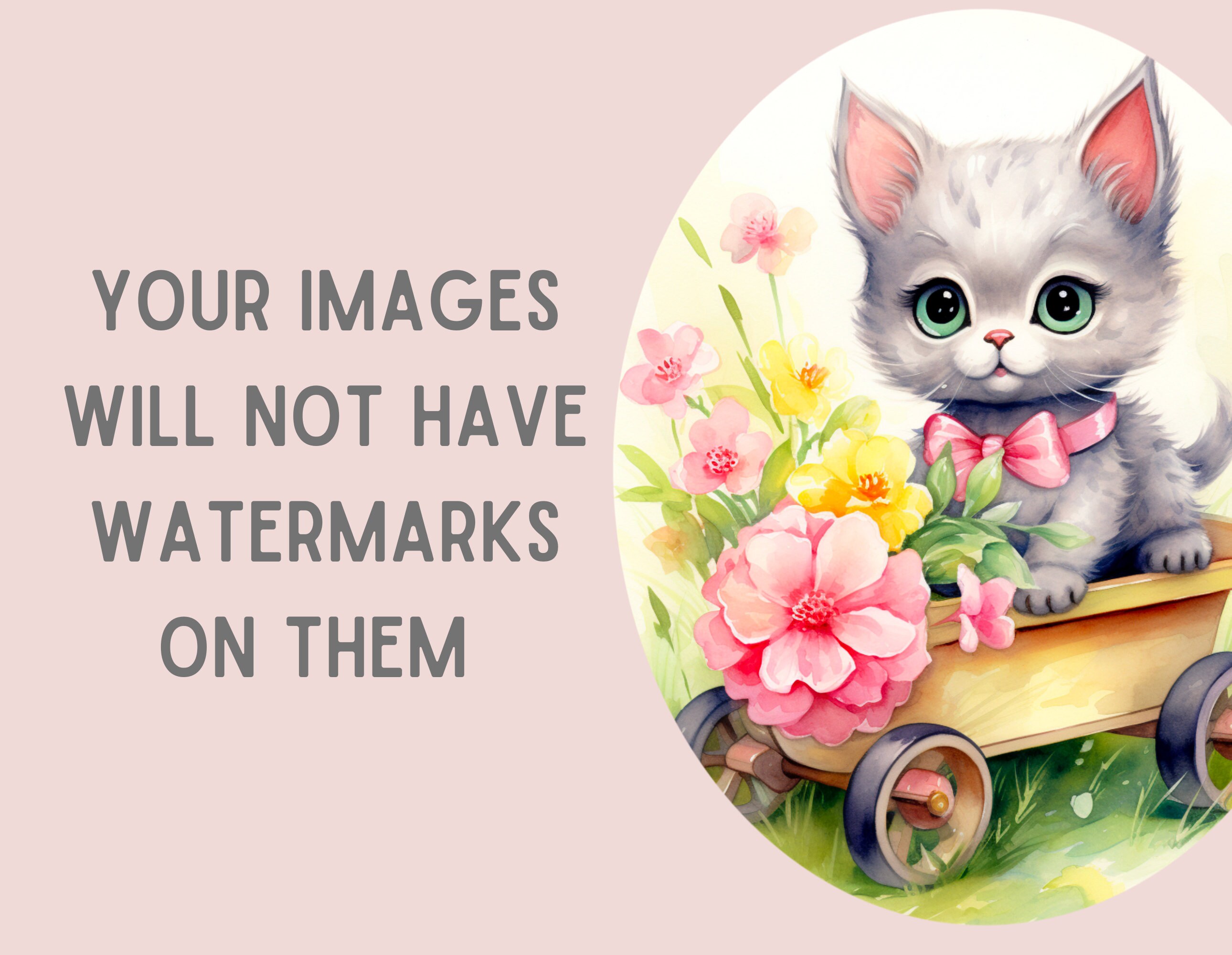 Watercolour Grey Spring Kitten Clipart Cute Floral Cat PNG Digital ...