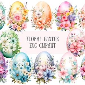 Watercolour Floral Easter Egg Clipart Spring Easter Eggs PNG Digital Image Downloads for Card Making Scrapbook Junk Journal Paper Crafts