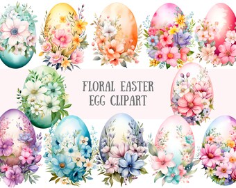 Aquarell Blumen Osterei Clipart Frühling Ostereier PNG digitale Bild-Downloads für die Kartenherstellung Scrapbook Junk Journal Papierhandwerk