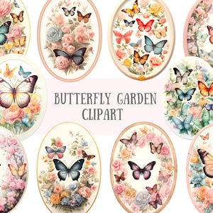Aquarelle papillon jardin des cliparts printemps fantaisiste PNG Image numérique à télécharger pour la fabrication de cartes Scrapbook Junk Journal travaux manuels en papier