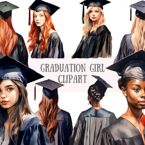 Watercolour Graduation Girl Clipart Graduate Fashion Girls PNG Digital Image Downloads for Card Making Scrapbook Junk Journal Paper Crafts