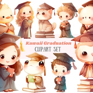 Acuarela Graduación Clipart Kawaii Graduación Oso PNG Descarga de imagen digital para hacer tarjetas Scrapbook Junk Journal Paper Craft