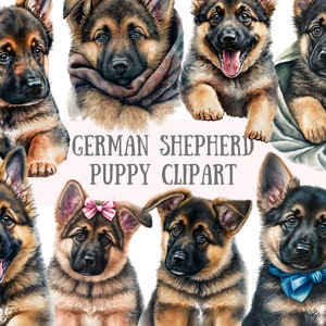 Watercolour German Shepherd Puppies Clipart - Baby Dog PNG Digital Image Downloads for Card Making, Scrapbook, Junk Journal, Paper Crafts