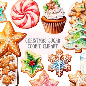 Aquarell Weihnachten Zucker Cookie Clipart Weihnachten Leckereien PNG digitale Bild-Downloads für die Kartenherstellung Scrapbook Junk Journal Papierfertigkeit